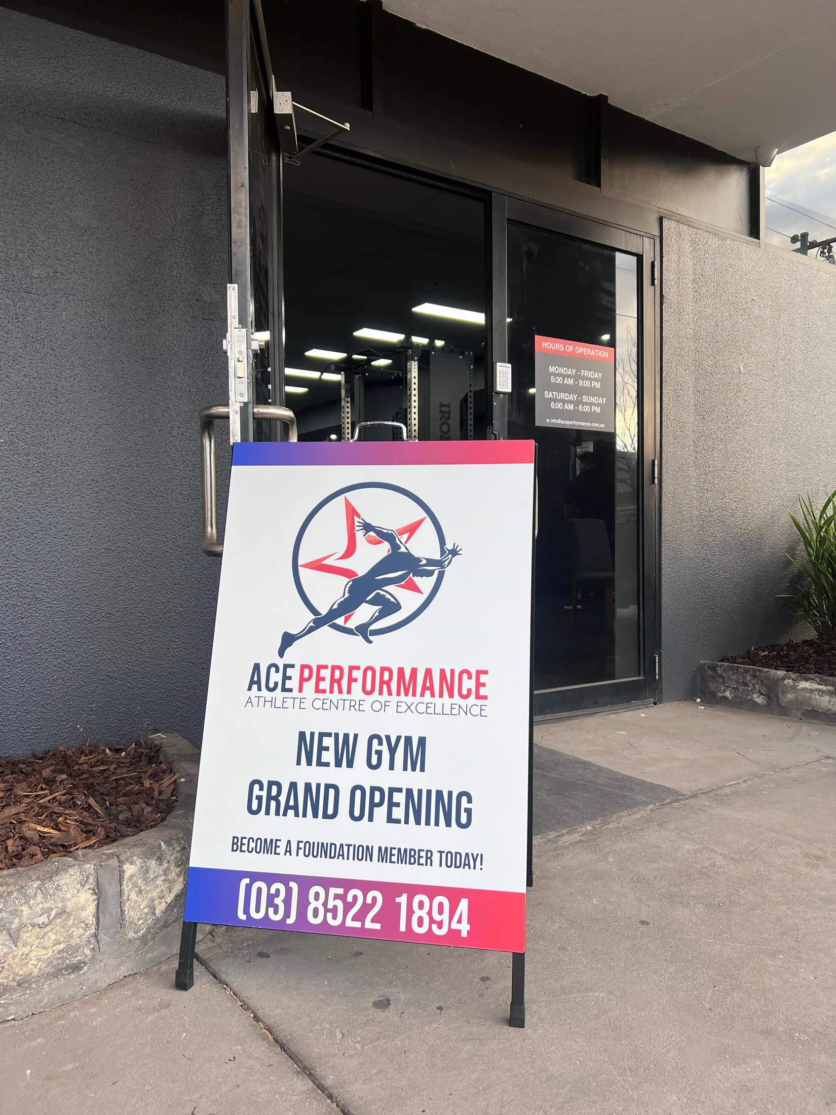 ACE Performance signage detail on the frontage