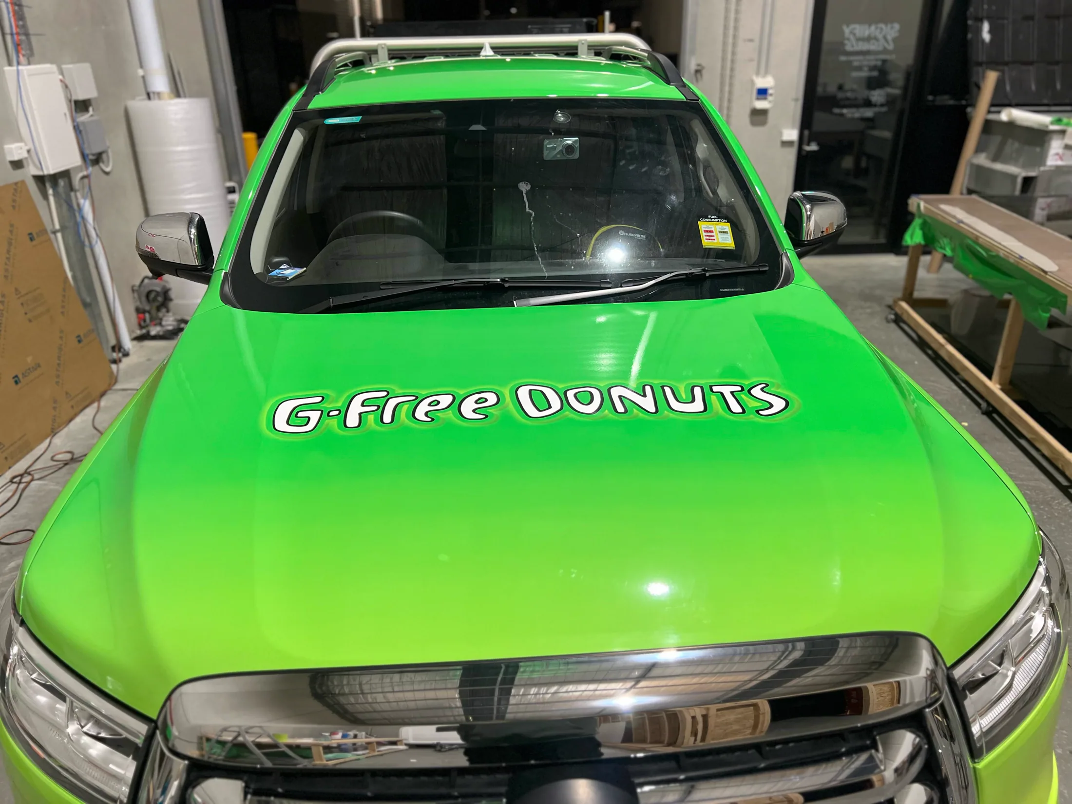 G-Free Donuts wrap detail on the vehicle body