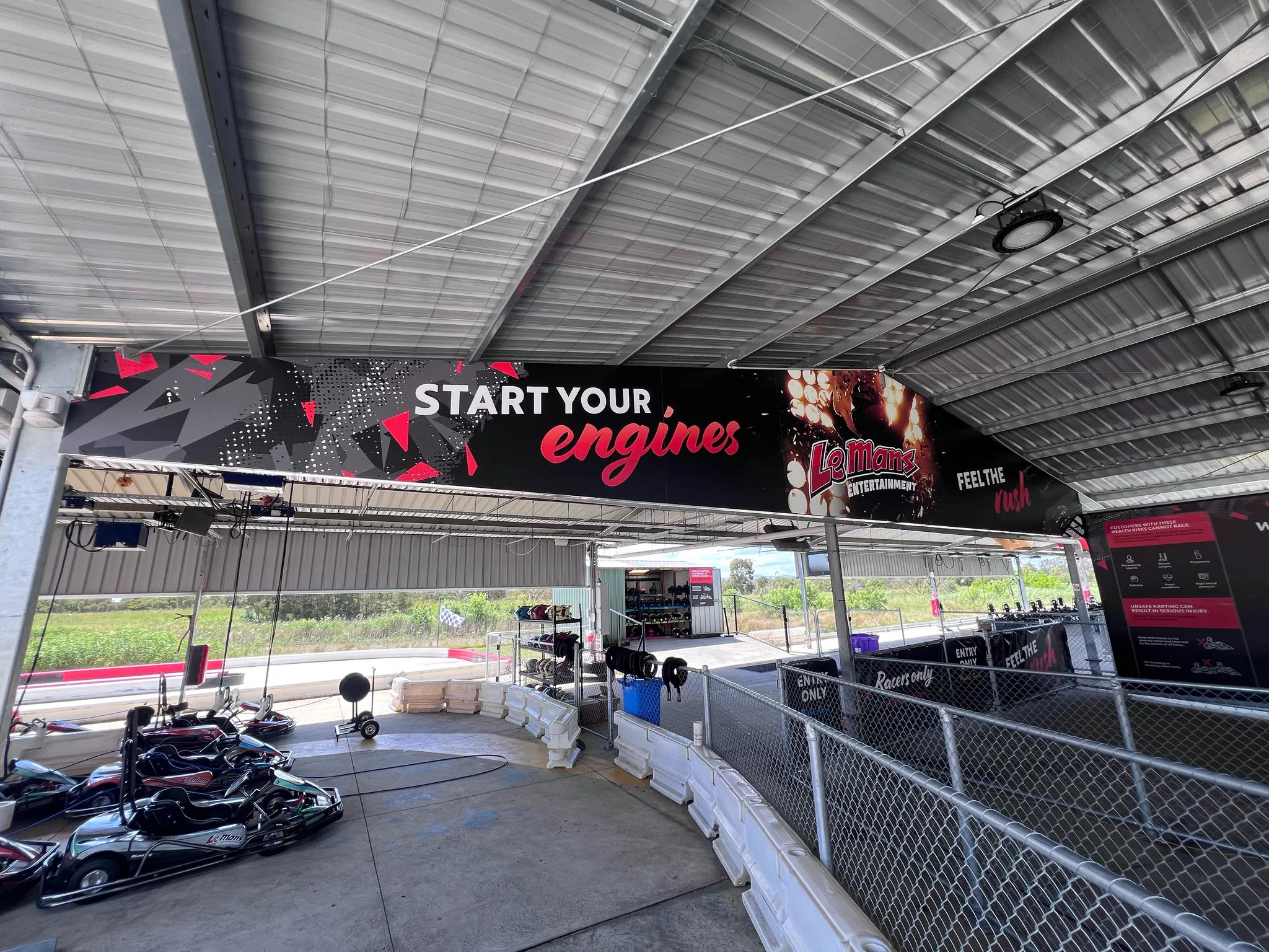 Large-format racing graphics installed throughout Lakeside Circuit