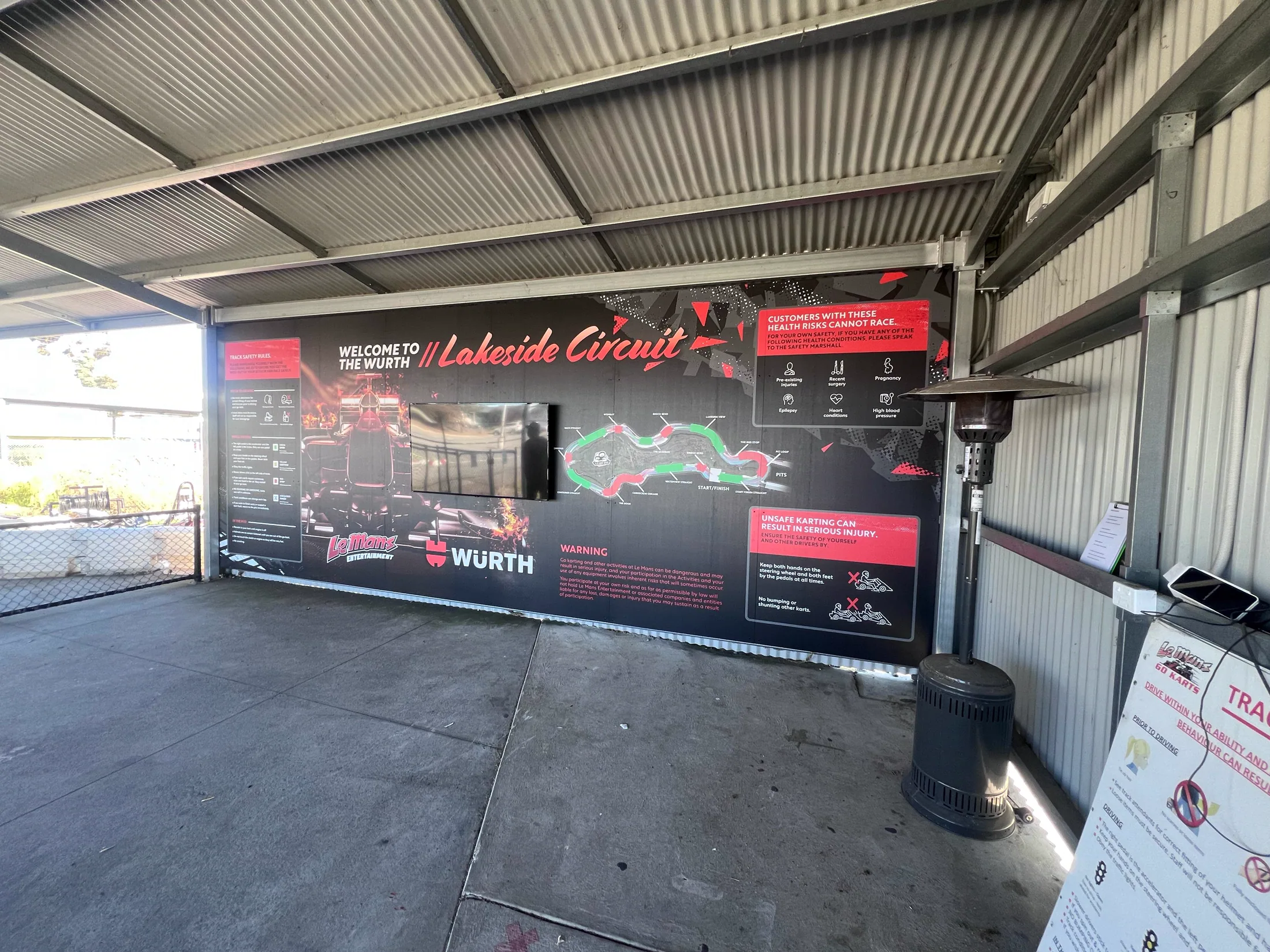 Racing graphics across the Lakeside Circuit interior