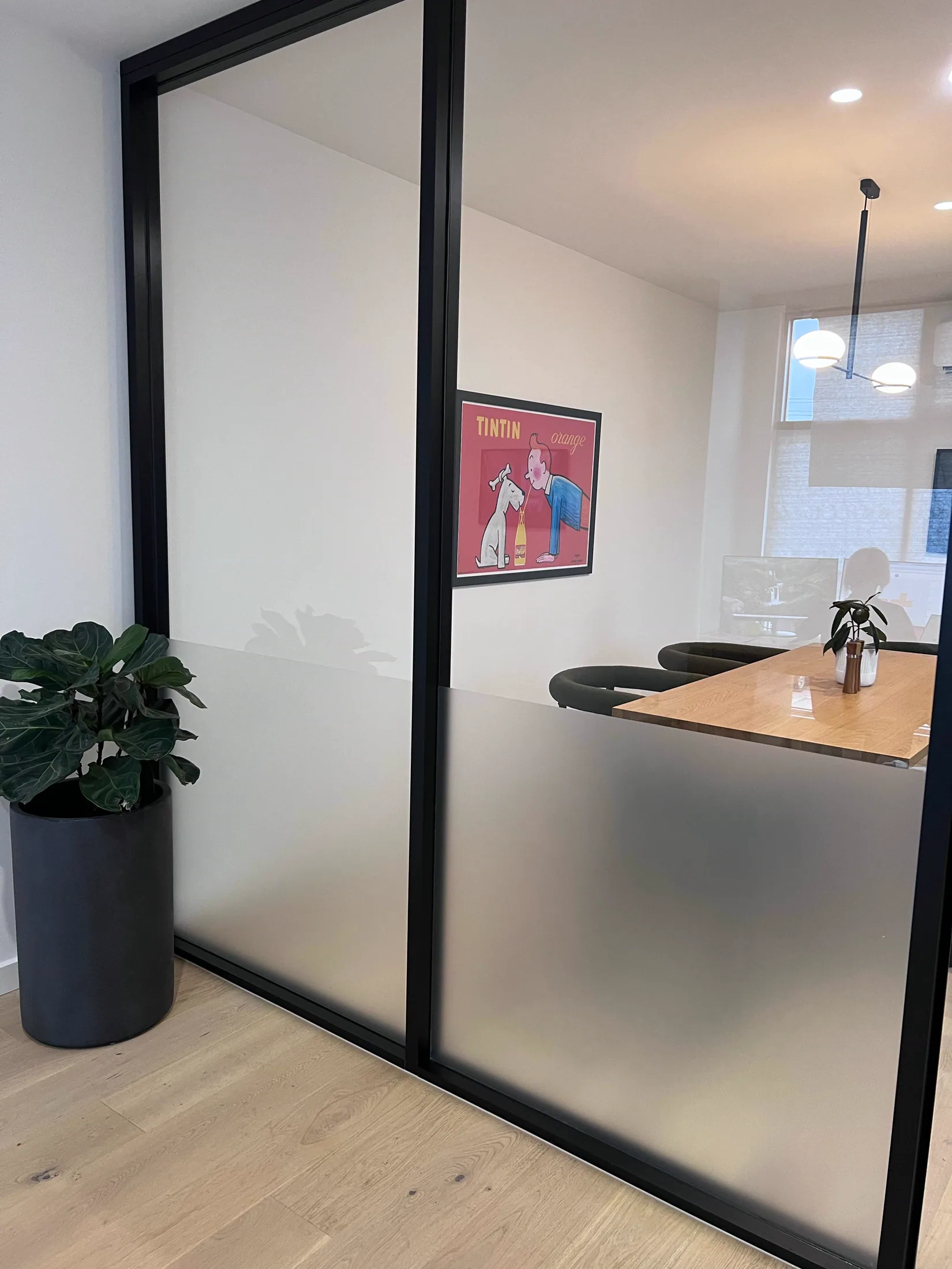 Privacy film applied to office glazing